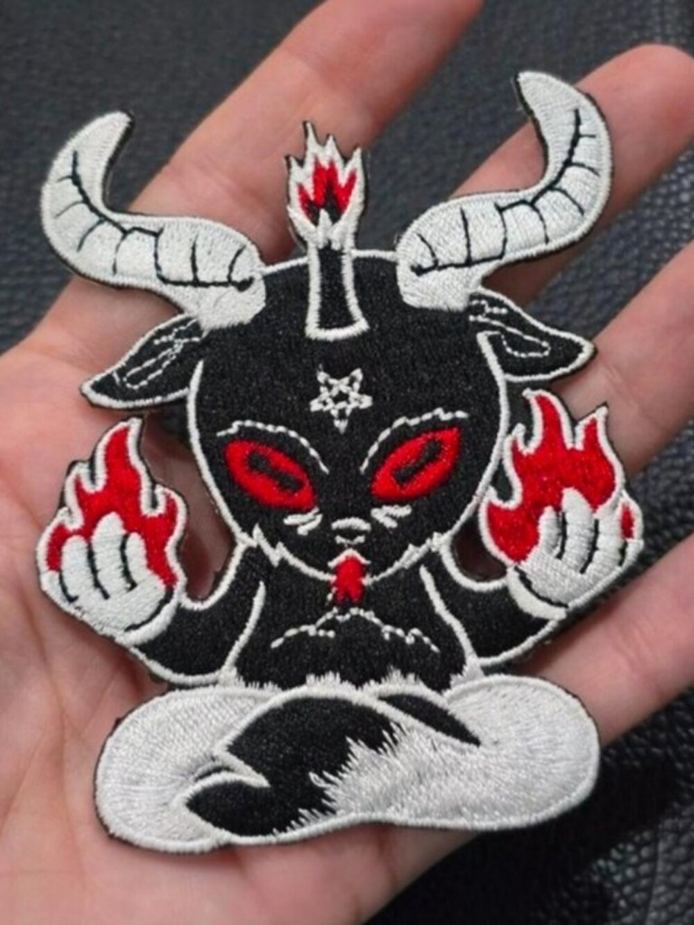 Killstar Hottie Patch Black White Red Occult Cute Meditating Demon Flames Art OS